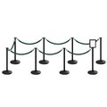 Montour Line Stanchion Post and Rope Kit Black, 8FlatTop 7Green Rope 8.5x11V Sign C-Kit-7-BK-FL-1-Tapped-1-8511-V-7-PVR-GN-PS